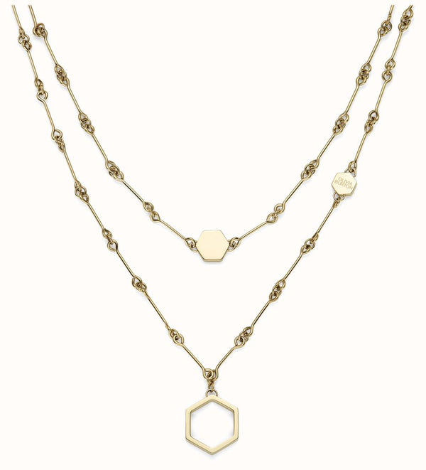 Olivia Burton Honeycomb Double Layered Necklace Stainless Steel Gold Plated