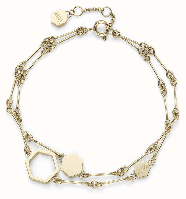 Olivia Burton Honeycomb Double Layered Bracelet Stainless Steel Gold Plated