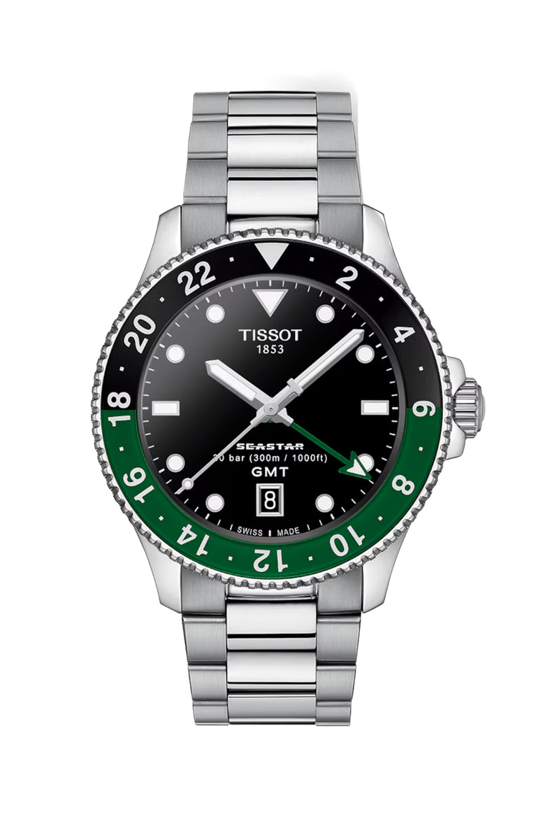 Mens Tissot 40mm Seastar 1000 GMT Stainless Steel Bracelet Watch