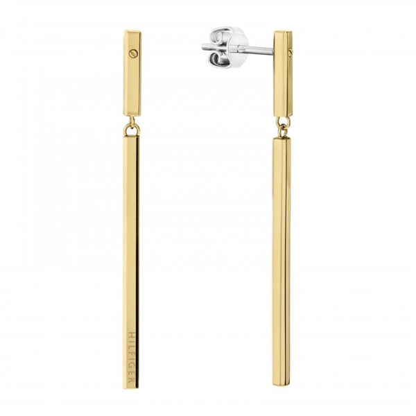 Tommy Hilfiger Ladies Linear Bar Drop Earrings Stainless Steel Gold Plated