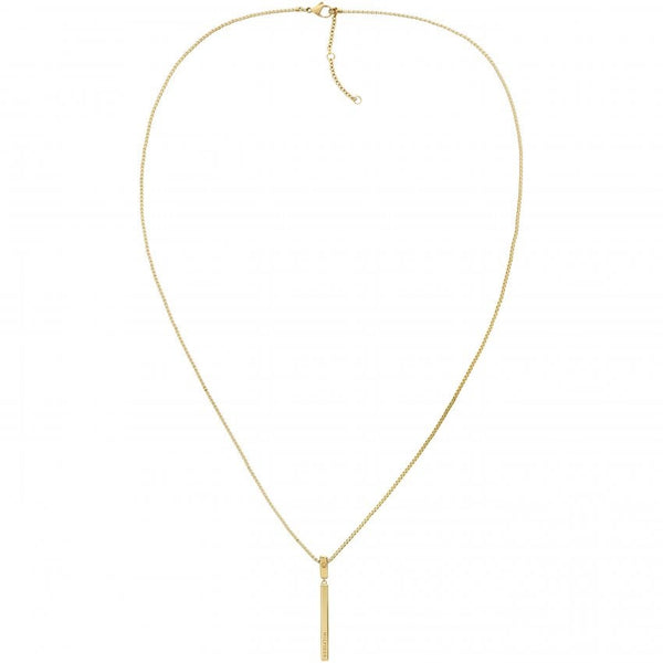 Tommy Hilfiger Ladies Linear Bar Pendant and Long Necklace Stainless Steel Gold Plated