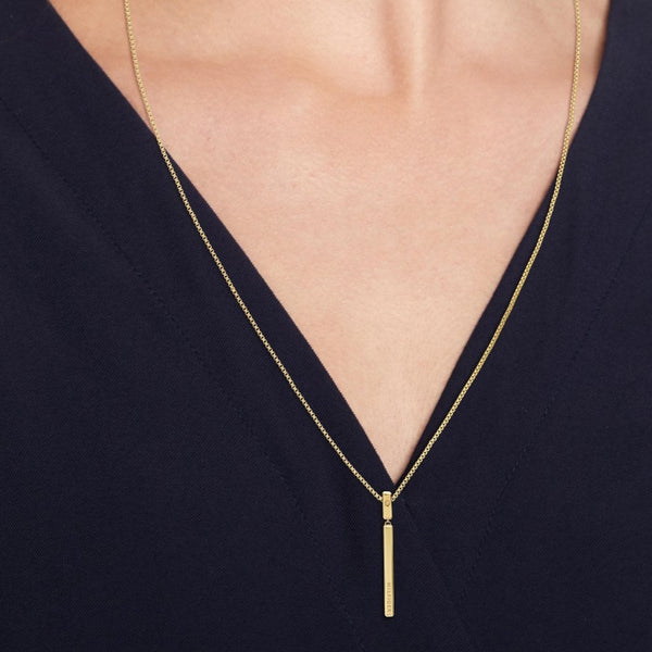 Tommy Hilfiger Ladies Linear Bar Pendant and Long Necklace Stainless Steel Gold Plated