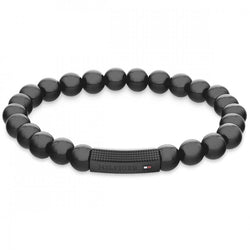 Tommy Hilfiger Mens Black Onyx Bead Bracelet