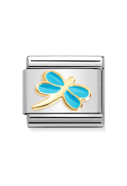 Nomination Composable Classic SYMBOLS TURQUOISE DRAGONFLY in Steel, Enamel and 18k Gold