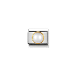 Nomination Composable Classic Link Round Stones White Pearl in 18k gold