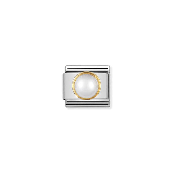 Nomination Composable Classic Link Round Stones White Pearl in 18k gold