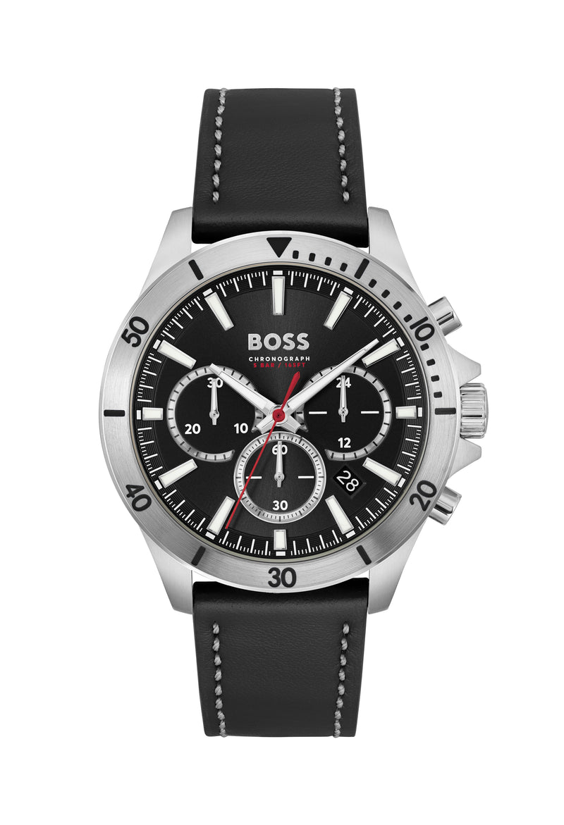 BOSS Mens Troper Black Dial Chronograph Stainless Steel Bracelet Watch *