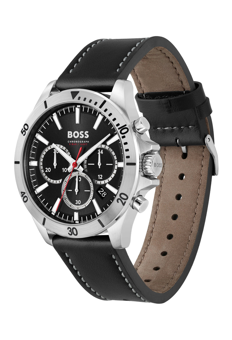 BOSS Mens Troper Black Dial Chronograph Stainless Steel Bracelet Watch *