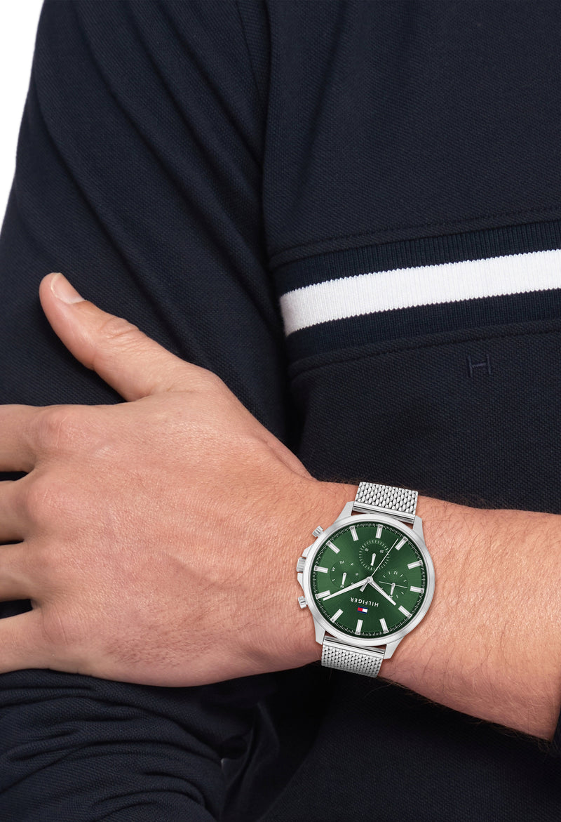 Tommy Hilfiger Gents Ryder Green Dial Bracelet Watch Stainless Steel *