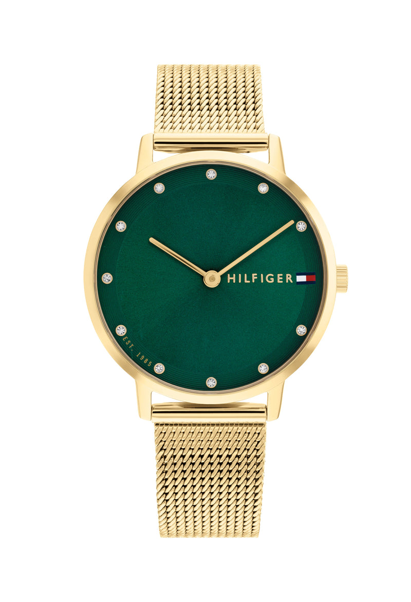 Tommy Hilfiger Ladies Pippa Green Dial Mesh Bracelet