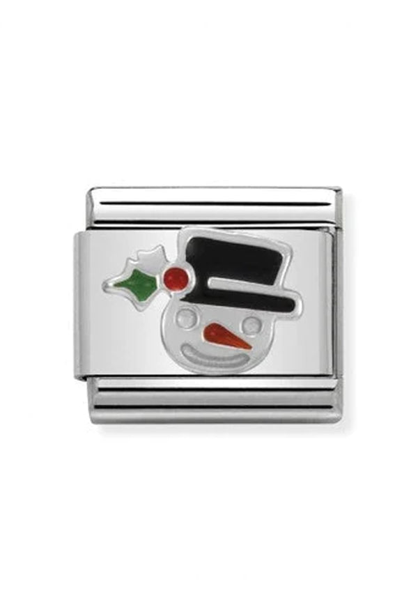 Nomination Composable Classic Link Christmas Snowman Face in Stainless Steel, Enamel & Arg 925