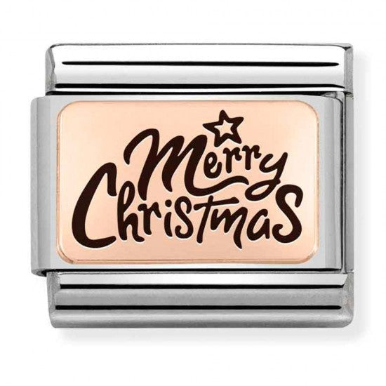 Nomination Composable Classic Link PLATES MERRY CHRISTMAS in Steel & 9K Rose Gold