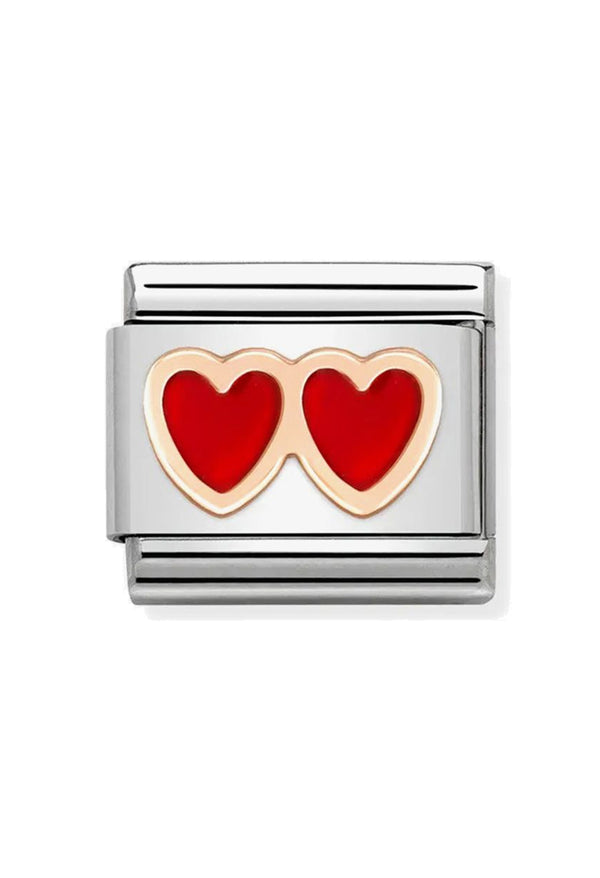 Nomination Composable Classic Link SYMBOLS DOUBLE RED HEART in Steel, Enamel & Gold 375