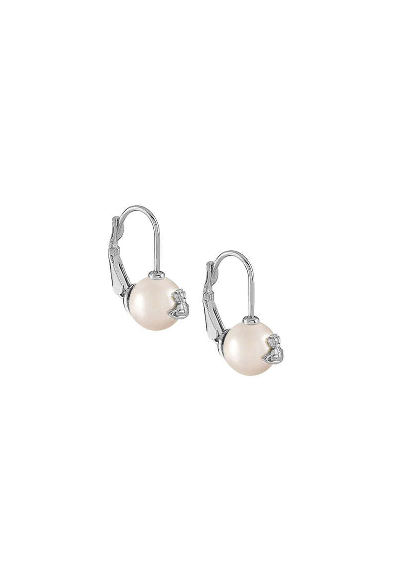 Vivienne Westwood Cream Rose Pearl Gia Drop Earrings Platinum Plated