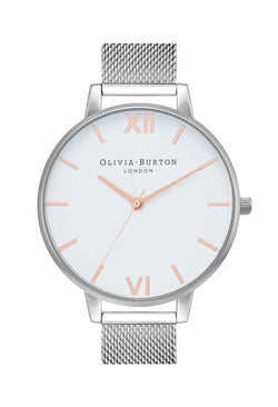 Olivia Burton Ladies White Dial Mesh Watch Stainless Steel