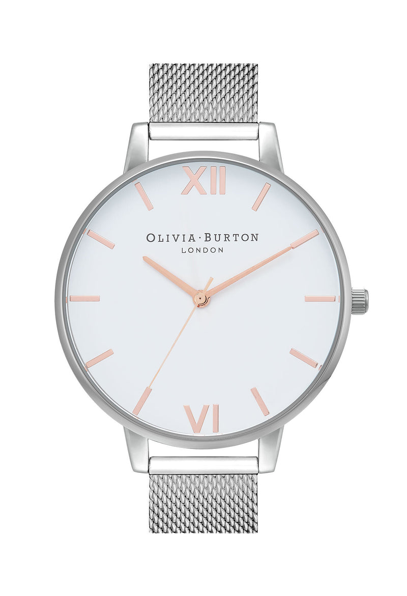 Olivia Burton Ladies White Dial Mesh Watch Stainless Steel