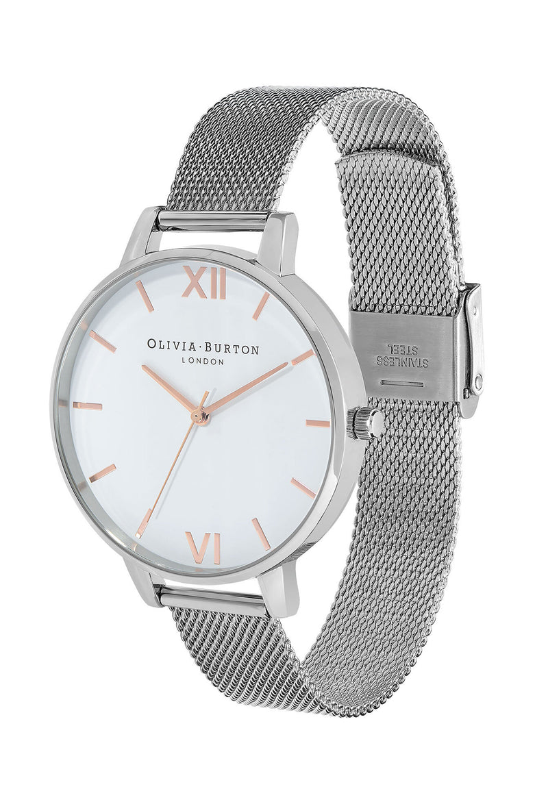 Olivia Burton Ladies White Dial Mesh Watch Stainless Steel