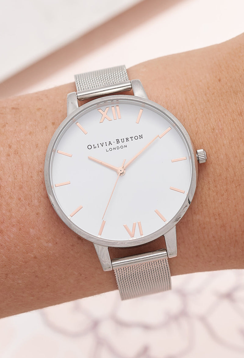 Olivia Burton Ladies White Dial Mesh Watch Stainless Steel