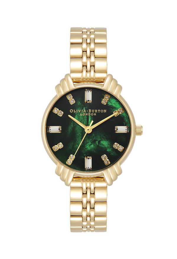 Olivia Burton Ladies Art Deco Green Dial Watch Gold Plated