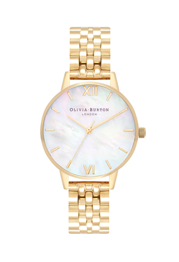 Olivia Burton Ladies Mother of Pearl Bracelet Watch Gold Plated