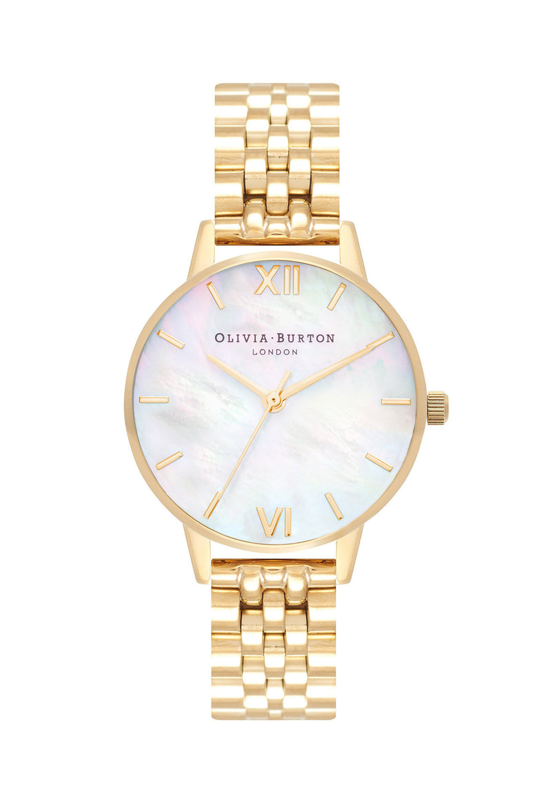 Olivia Burton Ladies Mother of Pearl Bracelet Watch Gold Plated