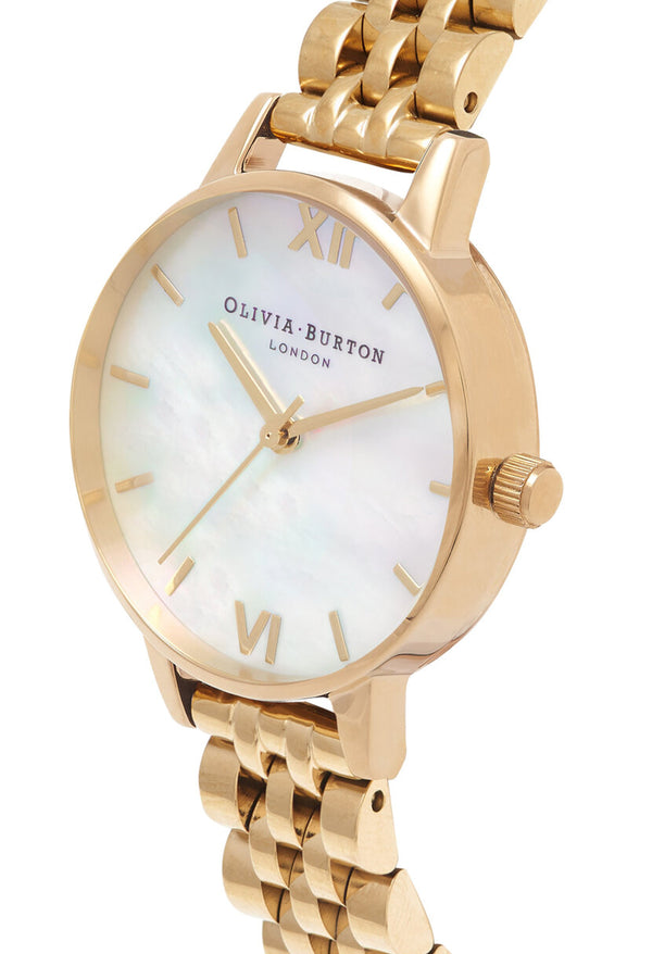 Olivia Burton Ladies Mother of Pearl Bracelet Watch Gold Plated